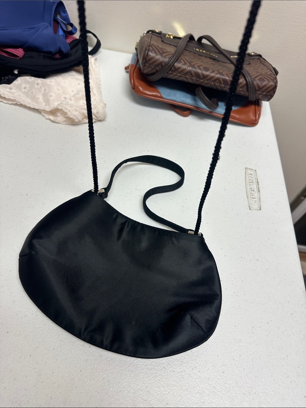 Classic Black Satin Shoulder Bag - Women